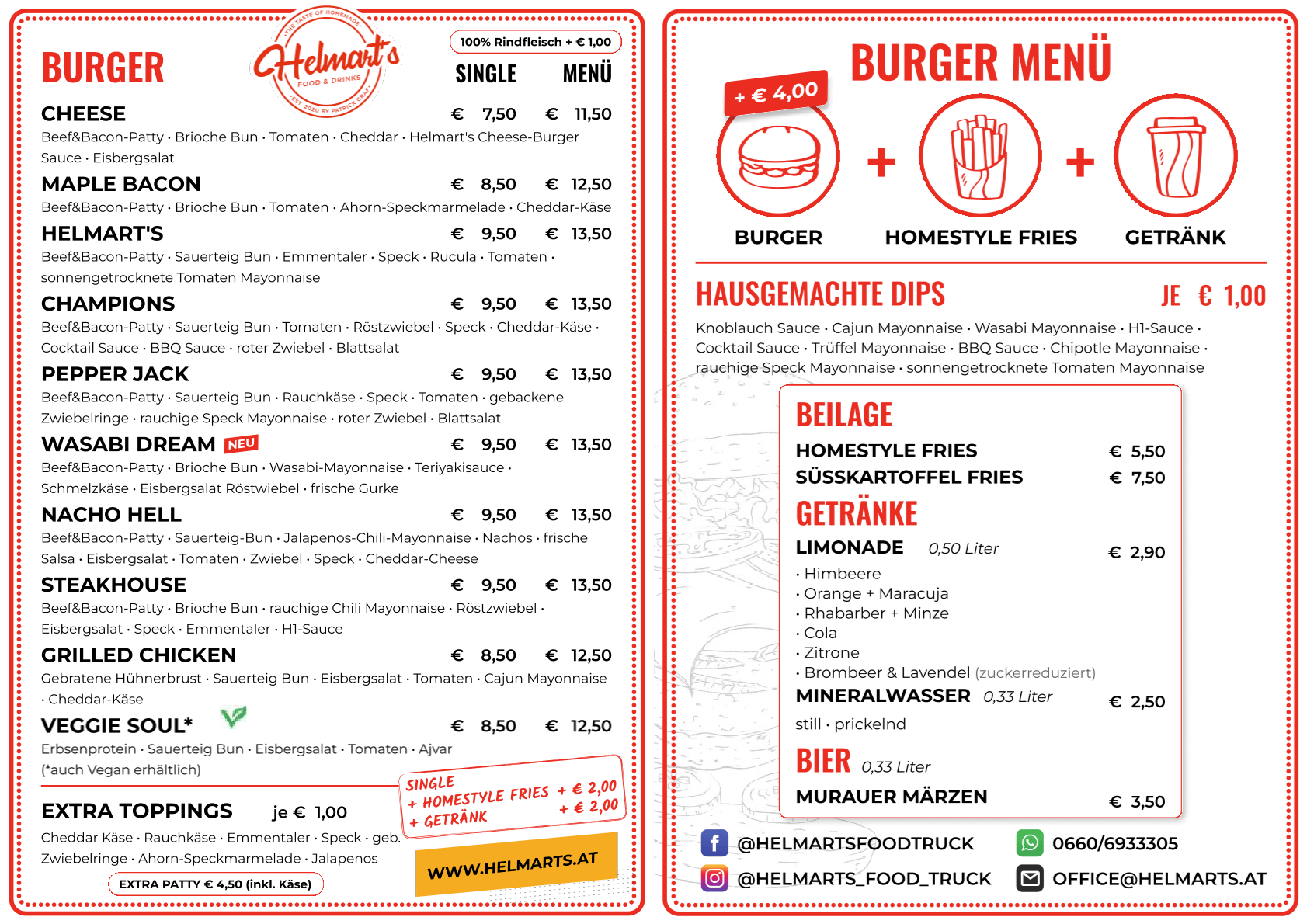 Helmart's Speisekarte